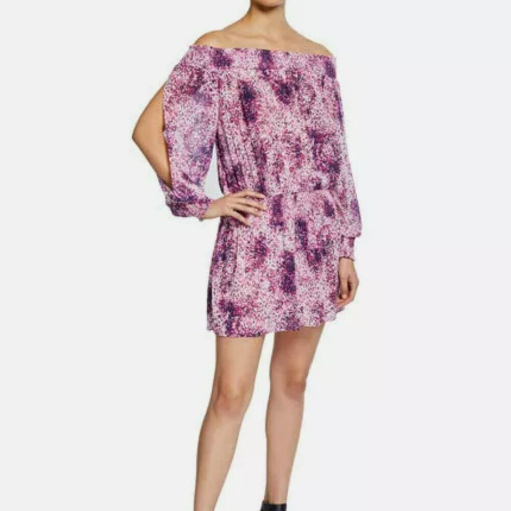 Ramy Brook Smocked Sheer Cold-Shoulder Dress